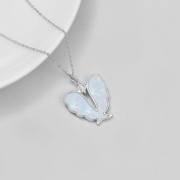 Sterling Silver Opal Angel Wing Necklace